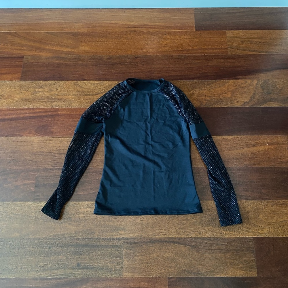 black long sleeve shirt with sparkles on the sleeves